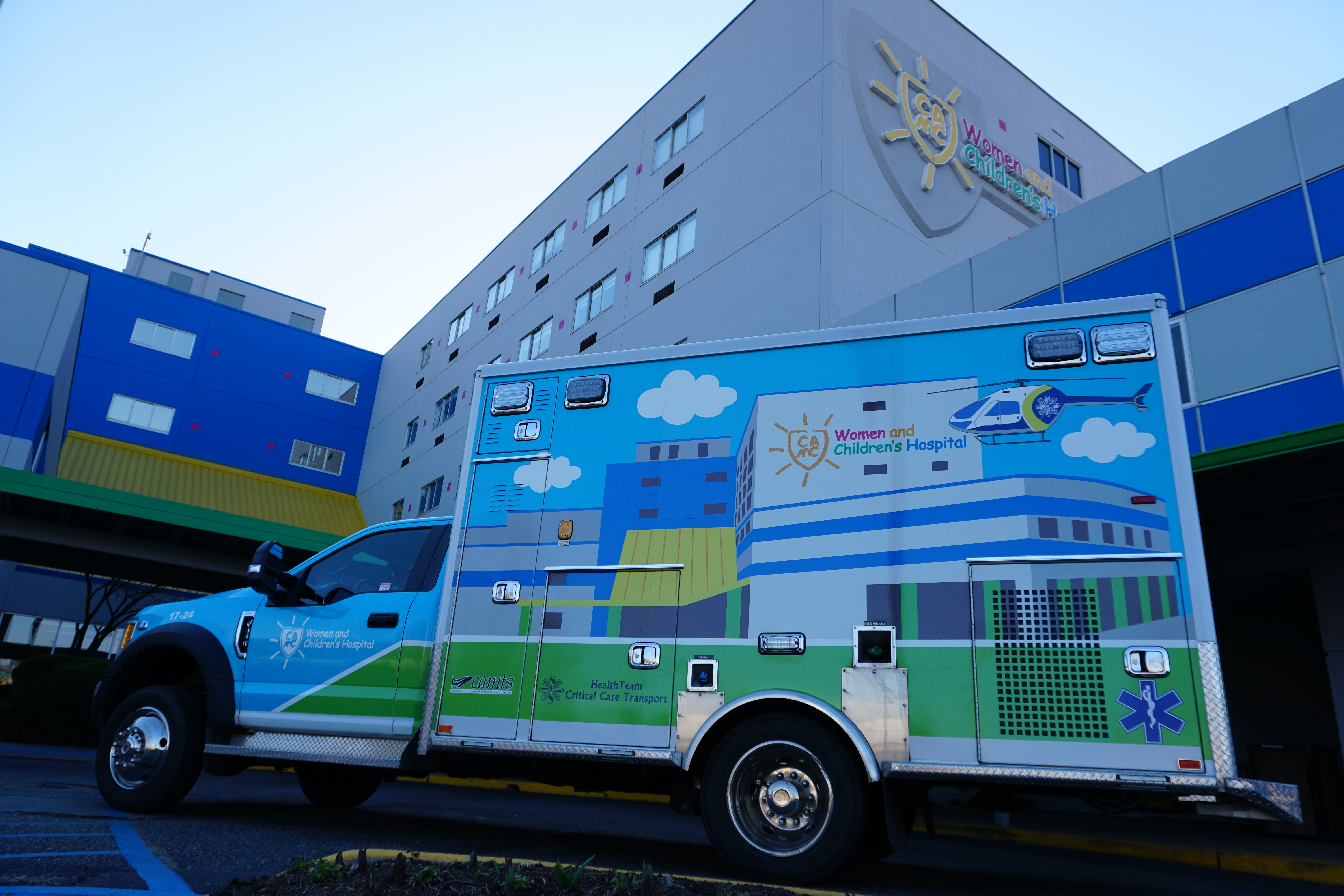 An image of the Women and Children's Hospital ambulance by HealthTeam Critical Care Transport